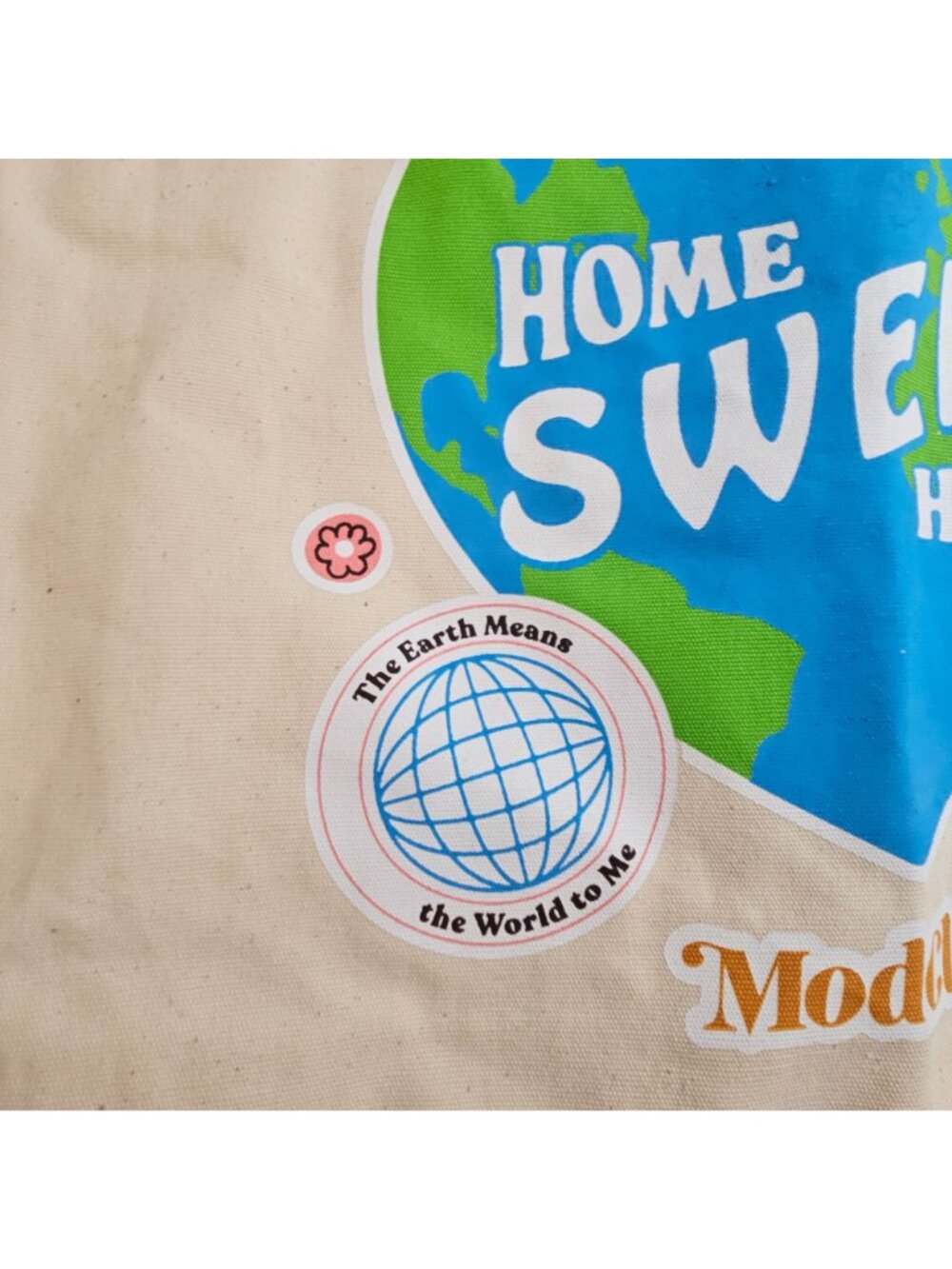 ModCloth Tote Bag Cream Home Sweet Home Earth Day 100% Cotton Packable Travel - Picture 10 of 16